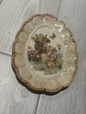 Cracker Barrel Easter Traditions Bunny Collector Plate Floral Oval Ceramic