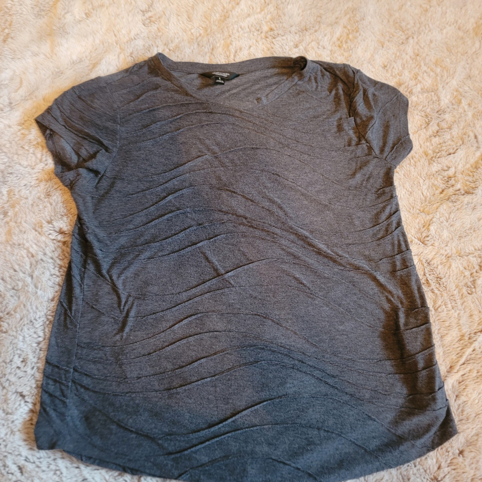 Simply Vera Vera Wang Womens Short Sleeve Shirt Top Blouse L Large Gray Stretchy