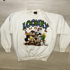 Vintage Looney Tunes Pullover Sweatshirt Warner Bros WB 90s 2XL STAINED