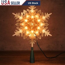 Warm White Lighted Christmas Tree Star Topper Snowflake Design Holiday Decor New