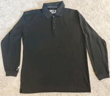 Cutter & Buck Polo Shirt Mens Large Black Collar 1/4 Button Long Sleeve Stretch