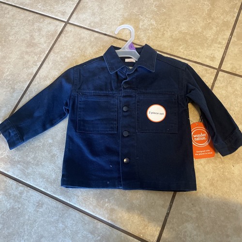 Wonder Nation Baby Boys Blue Knit Denim Jacket W/ T-Shirt 2 Piece set - Picture 3 of 5