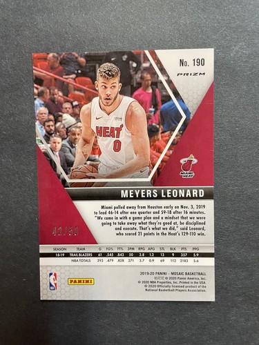 2019-20 Panini Prizm Fast Break rosa Prizm/50 Meyers Leonard #190 - Bild 2 von 2
