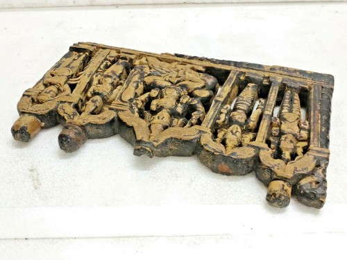RARE OLD ANTIQUE HAND CARVED HINDU RELIGIOUS GOD WOODEN PANEL, COLLECTIBLE - Afbeelding 8 van 12