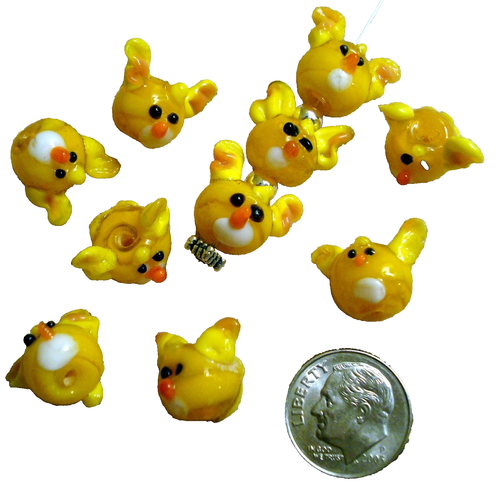 Lampwork handmade glass beads 10 Dog yellow  floppy ear puppy face beads gbs002 - Picture 1 of 3