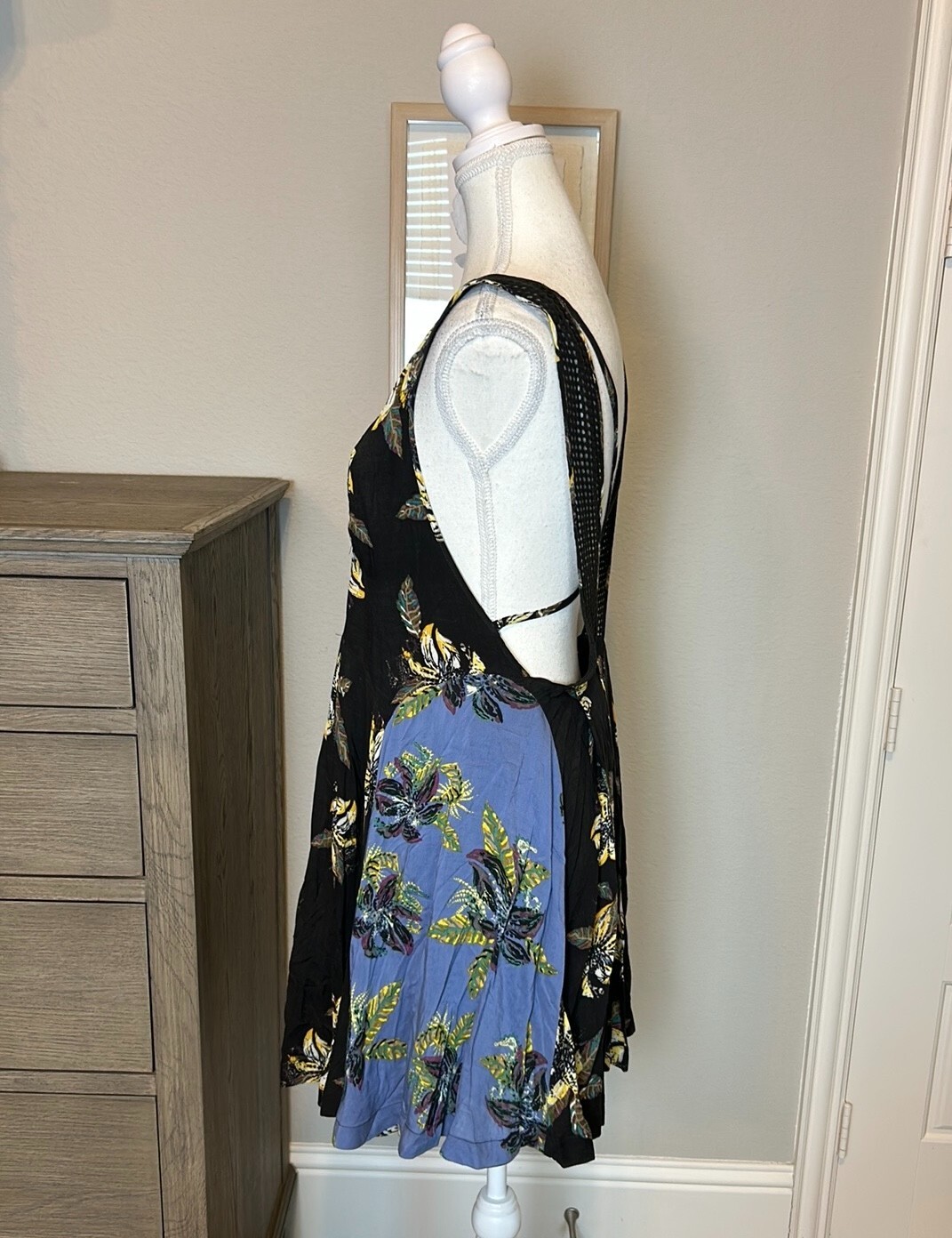 Free People | Thought I Was Dreaming Black And Blue Floral Mini Dress | Small