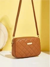 Brown Crossbody Bag Square Lattice Pattern Sling Bag Waterproof Bag
