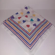 80s Rainbow Hearts Bandana Scarf Hankie Handkerchief Vintage USA