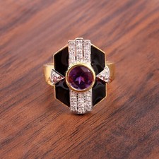 Natural Amethyst Gemstone with Gold Plated 925 Sterling Silver Women's Ring 3375