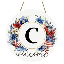 4th of July Monogram Floral Patriotic Wreath Memorial Independence Day Letter C