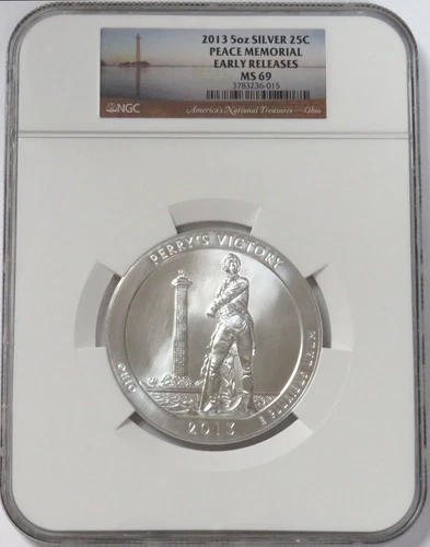 2013 SILVER 5 OZ PEACE MEMORIAL OHIO 25C ATB COIN NGC MS 69 EARLY RELEASES