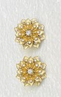 1960's Brushed Gold Tone Floral 2 Tier Petal Crystal Rhinestone Clip On Earrings — photo 2