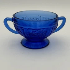Sharon Depression Glass Cabbage Rose Cobalt Blue  Sugar Bowl No Lid