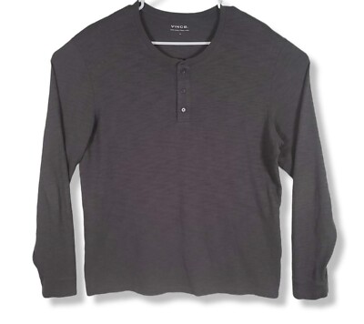 Vince Mens Large Henley T Shirt Long Sleeve Tee Dark Gray Button Cotton  Peru