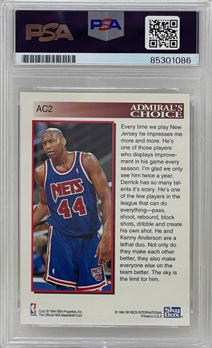 Derrick Coleman Signed 1994 NBA Hoops NJ Nets Admiral's Choice Card #AC2 PSA/DNA - Picture 2 of 2