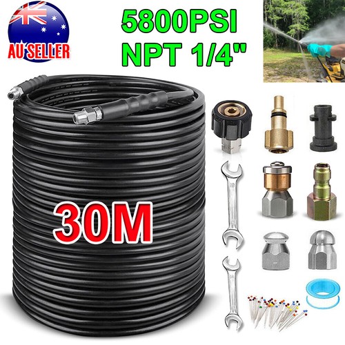 30M High Pressure Washer Hose Pipe Sewer Jetter Kit Drain Cleaning