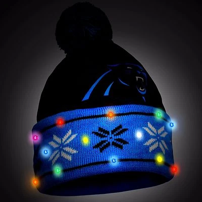 FOREVER COLLECTIBLES Carolina Panthers Big Logo Light Up Printed Beanie Winter Hat Toque Cuffed Pom