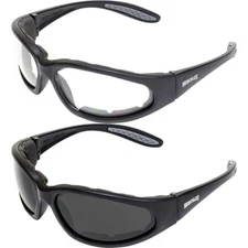 2 Pair Global Vision Hercules Plus Sunglasses Black Frames Clear + Smoke Lenses