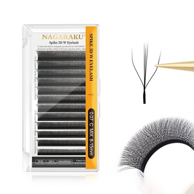 NAGARAKU Spike 3D W Form vorgefertigte Volumenfächer Wimpern 12 Linien/Tablett Kleeblüte