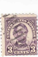 Scott# 584 - 3c Violet - perf 10 - Lincoln - Used