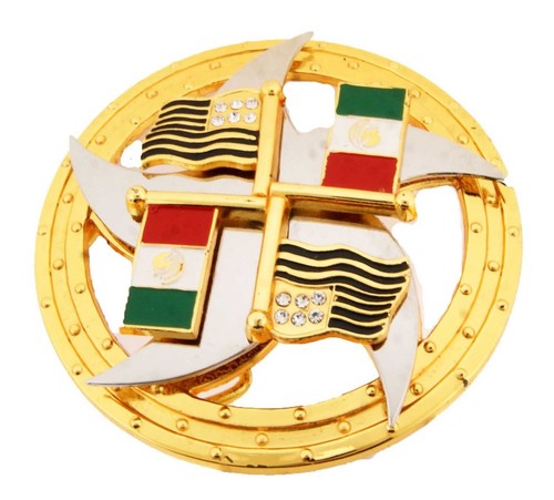 Mexikanisch Amerikanisch Zwei Flaggen Spinner Gürtelschnalle Western Cowboy Rodeo Bunt - Bild 1 von 12