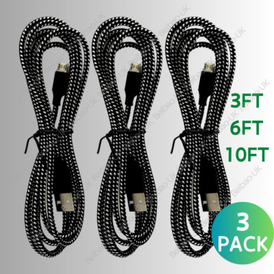 3Pack Micro USB Charging Cable Data Sync Charger Cord For Android Samsung LG HTC