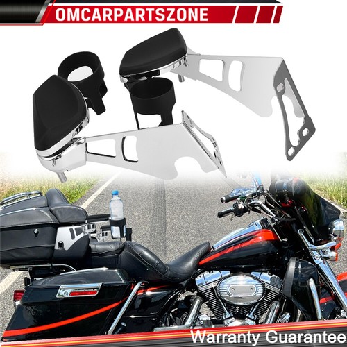 Rear Passenger Arm Rests w/ Adjustable Cup Holders For Harley Touring 1997-2013 - Picture 6 of 17