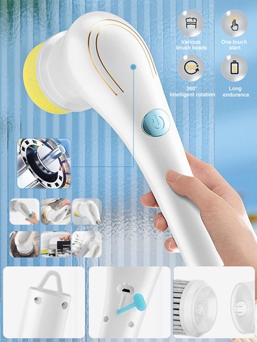 Cepillo de limpieza inalámbrico portátil para azulejos de bañera con 5 cabezales de cepillo limpiador - Imagen 14 de 24