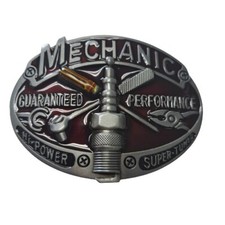 Metal Mechanic Belt Buckle with Red and Pewter Color Finish