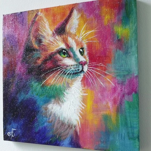 Original Hand Painted Artwork Home Decor Cat Gift Wall Art Ukrainian Artist - Picture 17 of 23