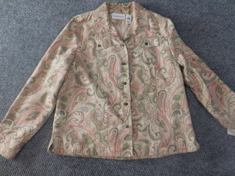 Alfred Dunner Jacket Womens 10 Beige Floral button lightweight designer - Image 4 of 4