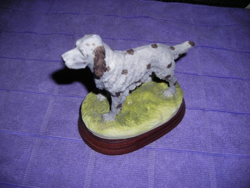 Ceramic English Setter Dog Figure mounted on wood base