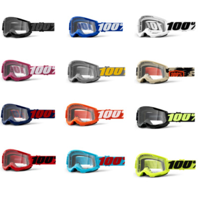 2024 100% Strata 2 Clear Lens MX Motocross Offroad Goggles ATV Adult