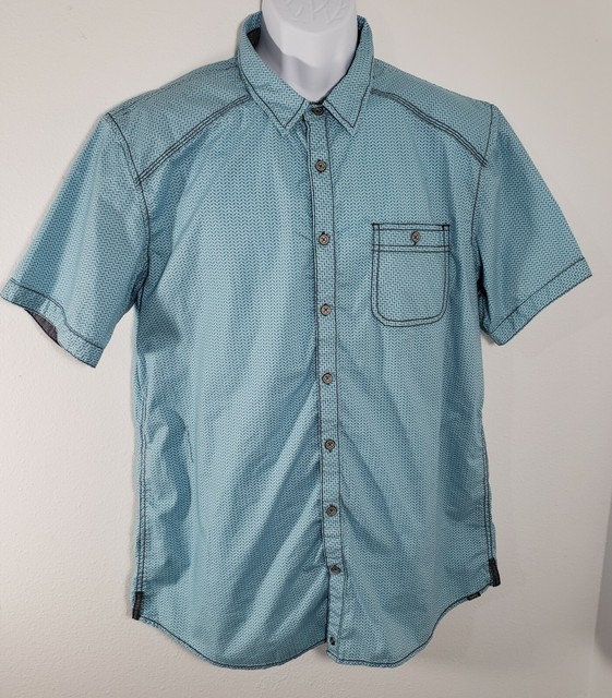 Buckle Black Mens Light Teal Standard Fit Button Front Short Sleeve