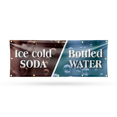 Ice Cold Soda & Bottled Vinyl Banner Sign with Metal Grommets Heavy-Duty