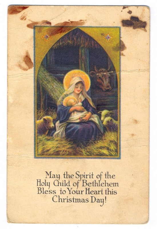 1925 USA,  vintage postcard, christmas,  2 cent washington stamp, Morrisville NC