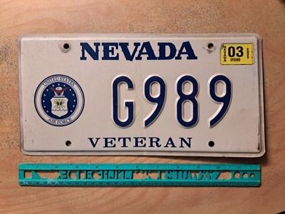 License Plate, Nevada, Air Force Veteran, G 989