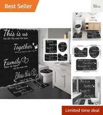 4Pcs Family Shower Curtain Sets with Non-Slip Rugs, Toilet Lid Cover and Bath...
