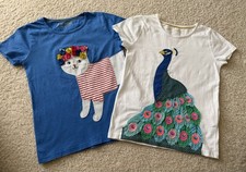 Mini Boden Girl Set Appliqu  Cat Peacock Tshirts Size 5-6 Year