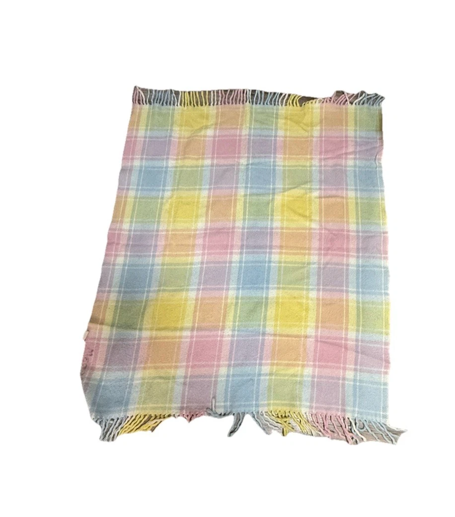 Couverture Vintage Tennessee Woolen Mills - Plaid Rouge/Vert, Franges, 50x60 (Neuf)
