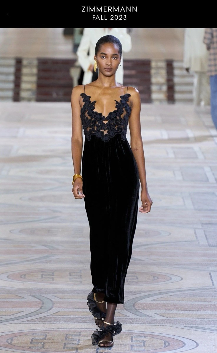 Zimmermann Sensory Midi Dress Black Velvet Embroidery Lace Runway