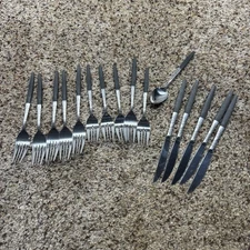 Vintage Interpur Brown Handle Stainless Flatware Lot of 16 Japan INR2 MCM