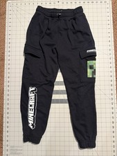 H M Minecraft Boys Cargo Jogger Pants Black Creeper Graphic Pockets Drawstring