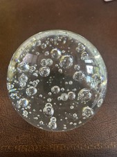 PAPERWEIGHT 4" ROUND CLEAR GLASS ORB CONTROLLED AIR BUBBLES HEAVY DECORATIVE