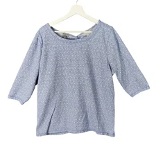 Talbots Knit Top Keyhole Back Nautical 3/4 Sleeve Polka Dot Blouse Blue Women 2X