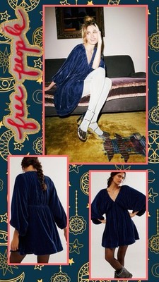  GORGEOUS Free People Portia Velvet Mini Dress XS NWOT Midnight Rain   Party