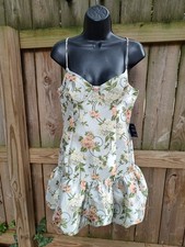 Lulu's Kimi Mint Floral Print Jacquard Drop Waist Mini Dress NWT $69 M