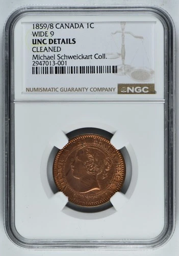 1859/8 CANADA 1 CENT QUEEN VICTORIA NGC WIDE 9 UNC DETAILS