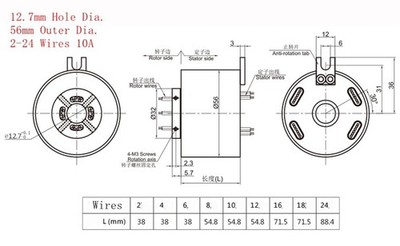 12.7mm Hole 56mm Outer Conductive High Current Slip Ring 6 Wire 10A Metal