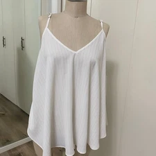 New! Cozy Co. White Stripped Women's Spaghetti Stap V-neck Basic Tank Top Small